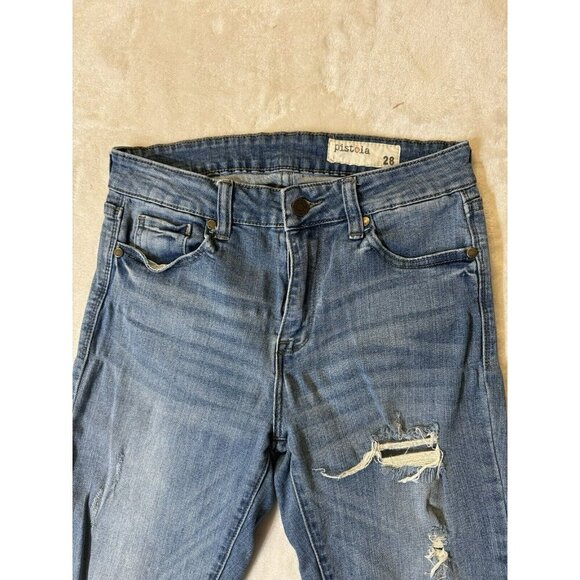 Pistola Blue Dénim Distressed Jeans Size 28 - Picture 3 of 9